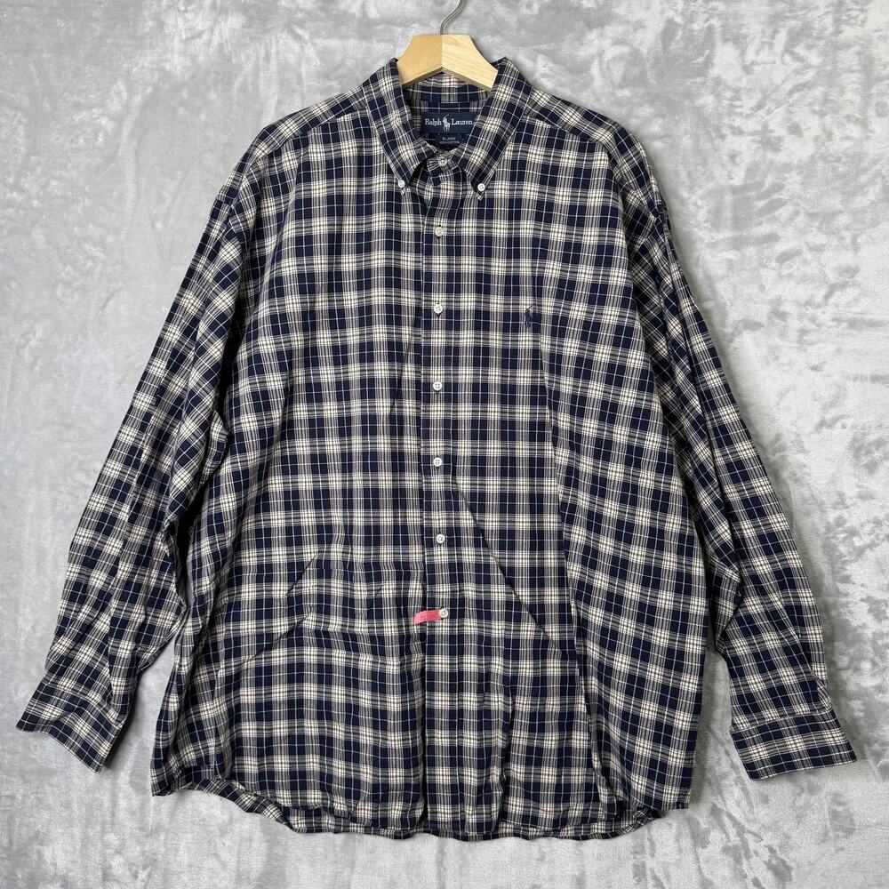 Ralph Lauren Shirt Mens 2XL Blue Brown Plaid Blaire Button Down Pony Logo Casual